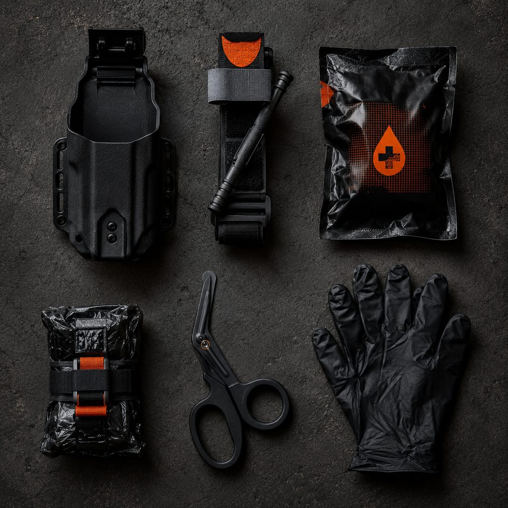 Redline Trauma Co. kit — full flatlay of all six items